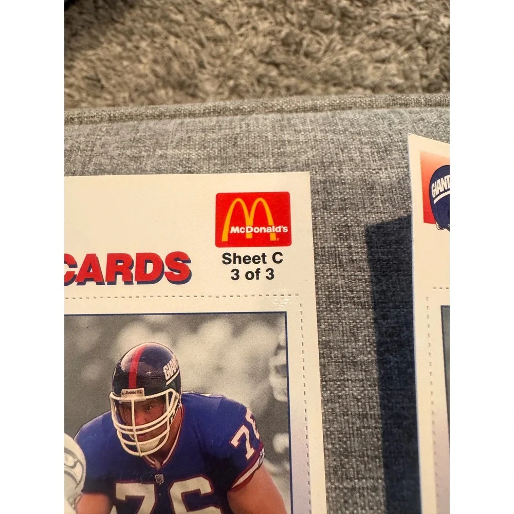 1993 McDonald's New York‎ Giants Gameday Cards Complete Uncut 3 Sheet Set